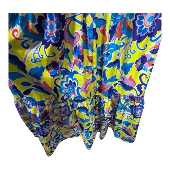 J Crew Tiered Taffeta Maxi Summer Dress Yellow Blue Purple Orange Floral Sz 4 - Picture 6 of 12